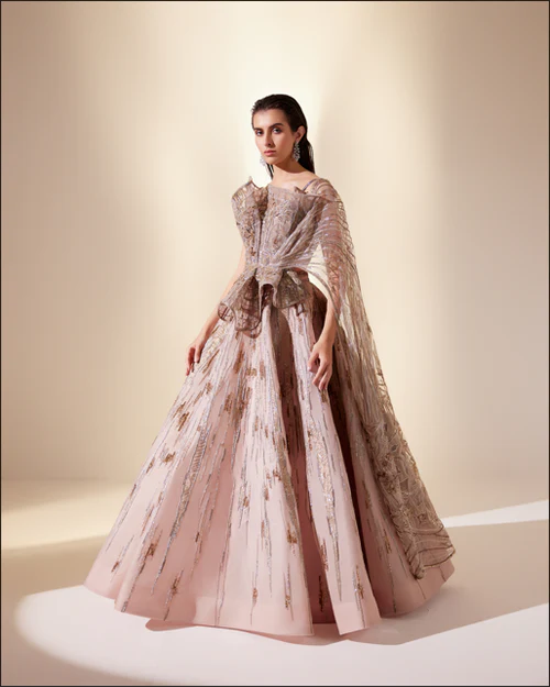 Peachy Cascade Lehenga Set - Image 4
