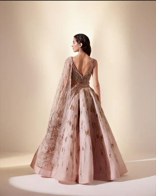 Peachy Cascade Lehenga Set - Image 5