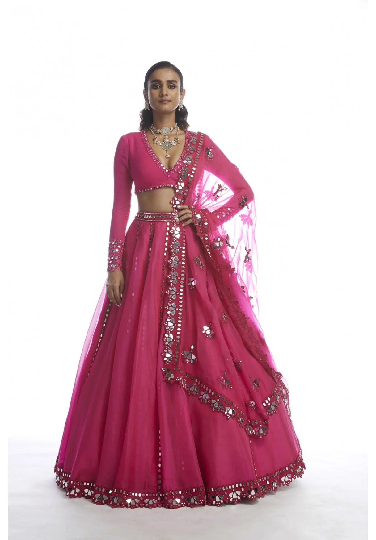 Peacock mirror work lehenga set