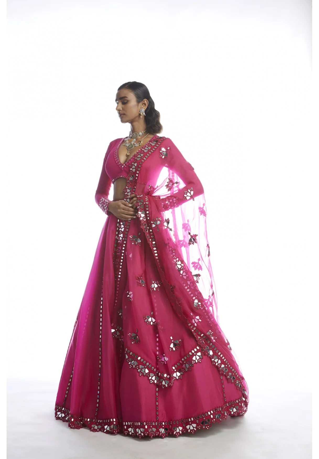 Peacock mirror work lehenga set - Image 3