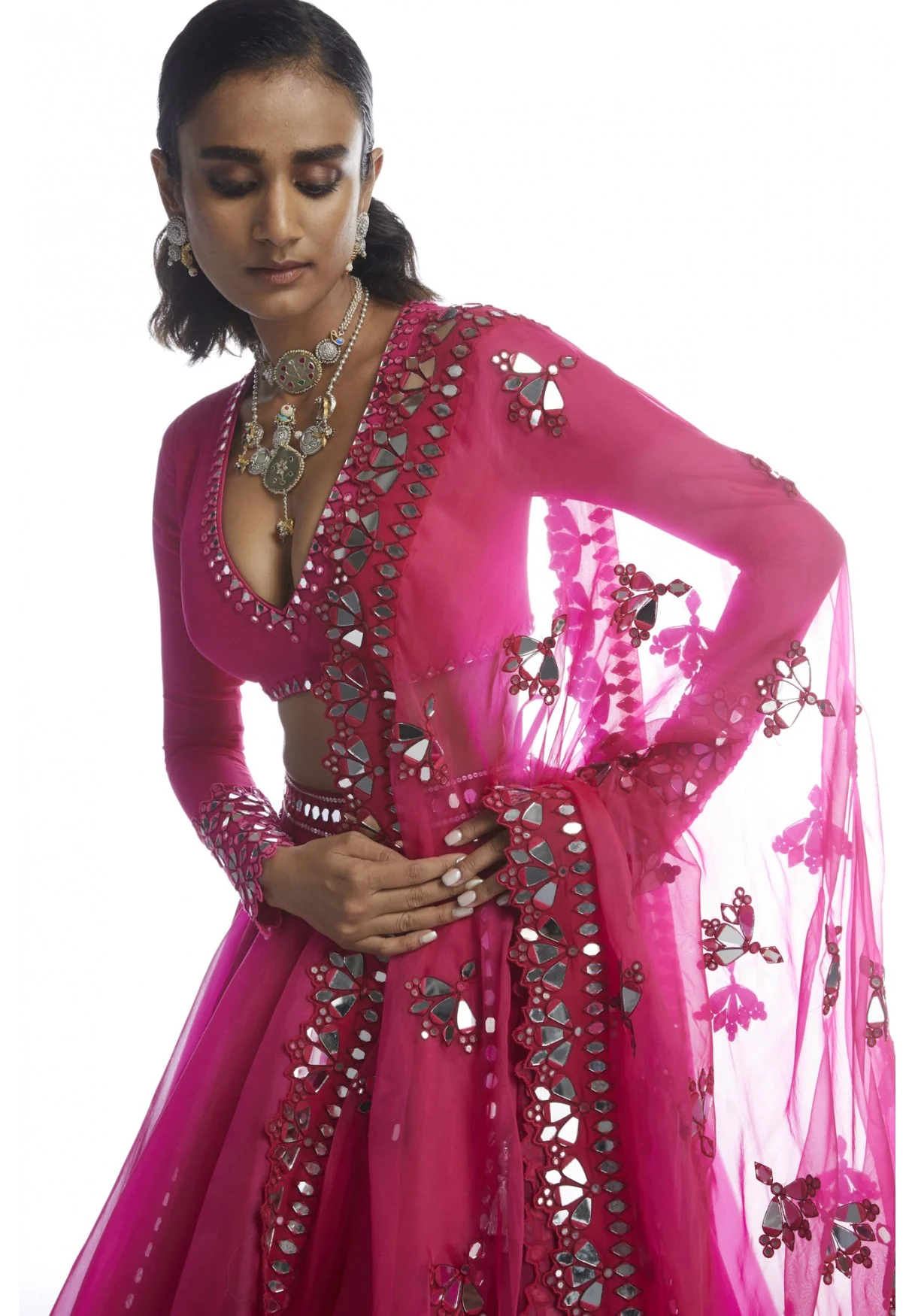 Peacock mirror work lehenga set - Image 4