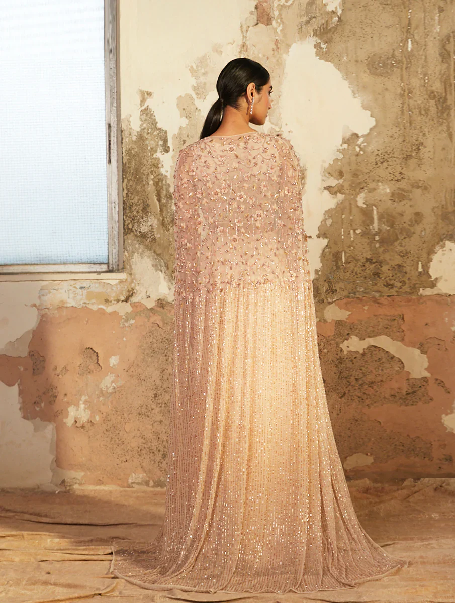 PEARLA - Beige Draped Cut Out Gown - Image 2