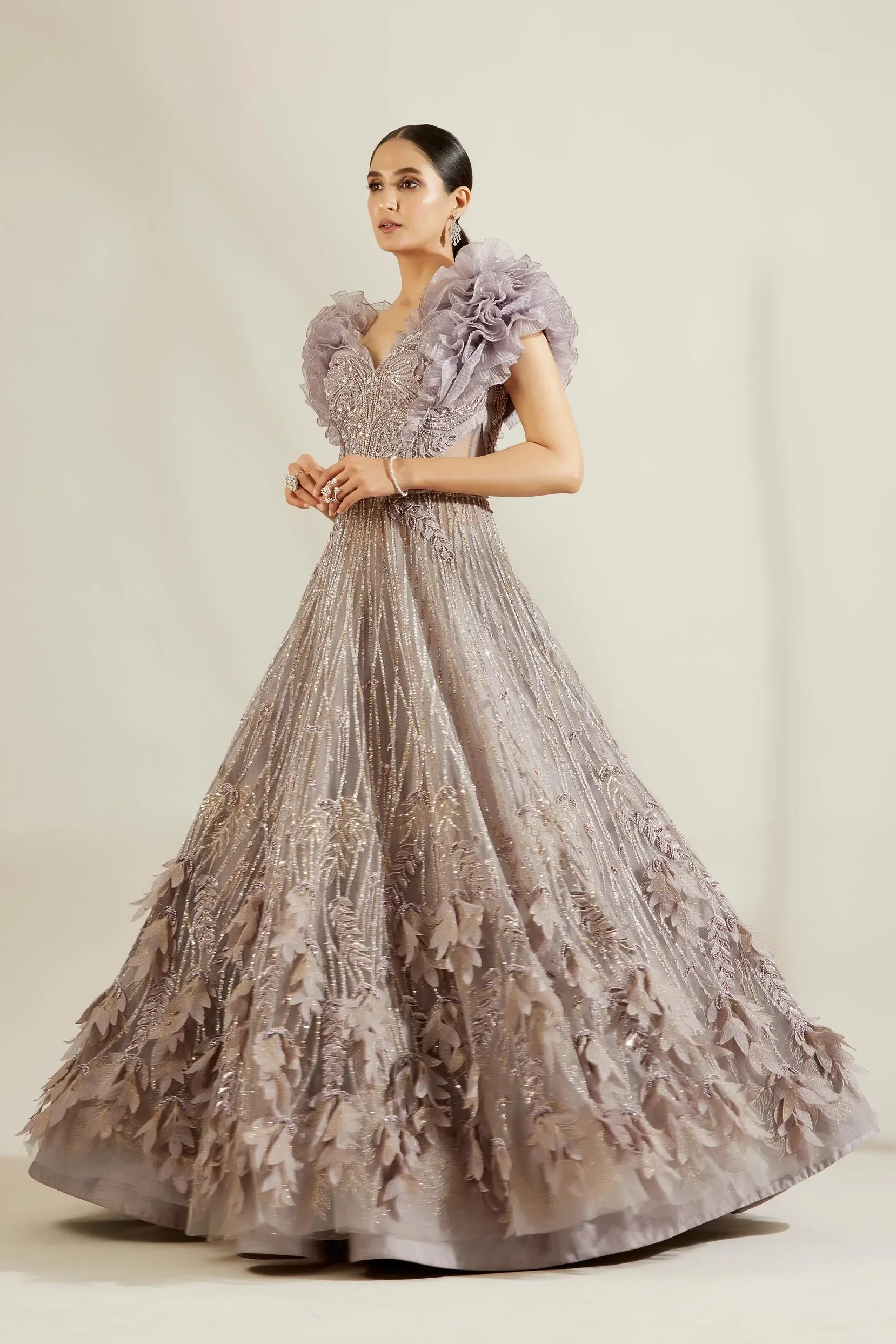 Peri Winkle Leaf Ruffle Ball Gown - Image 6