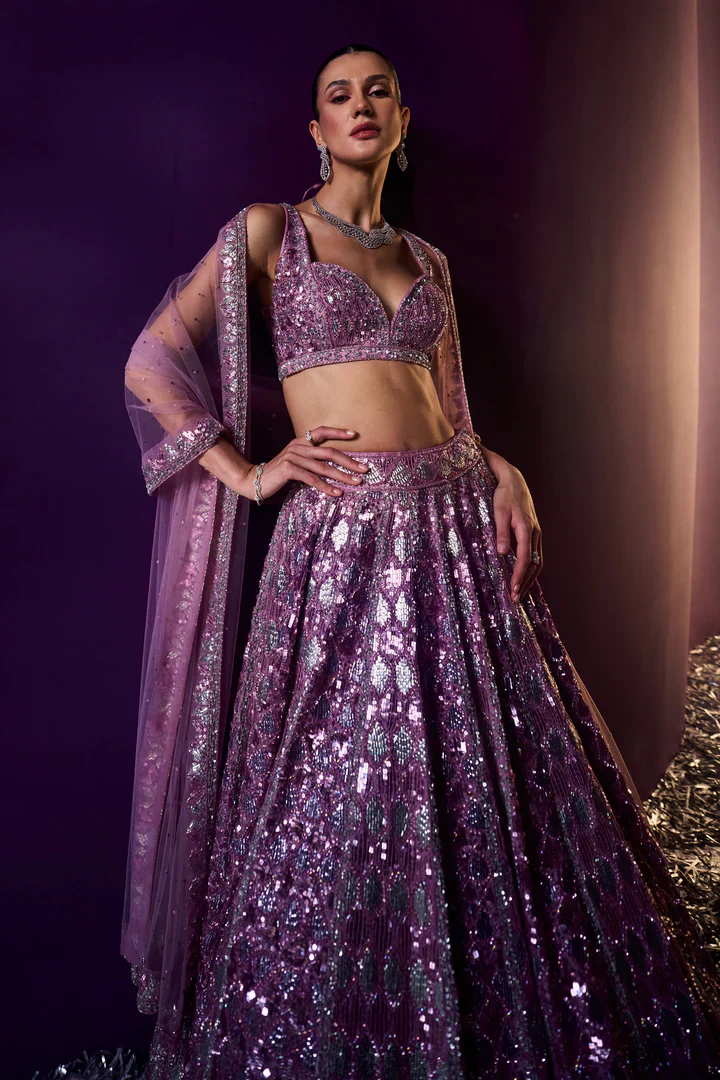 Periwinkle Organza Lehenga Set - Image 3