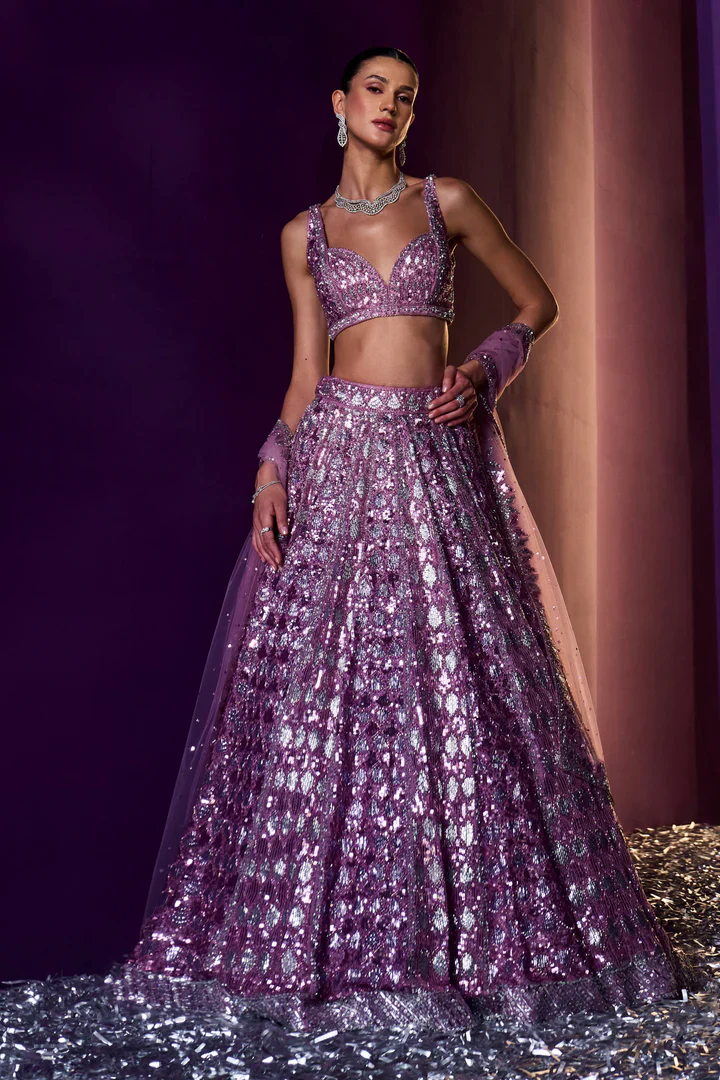 Periwinkle Organza Lehenga Set - Image 4