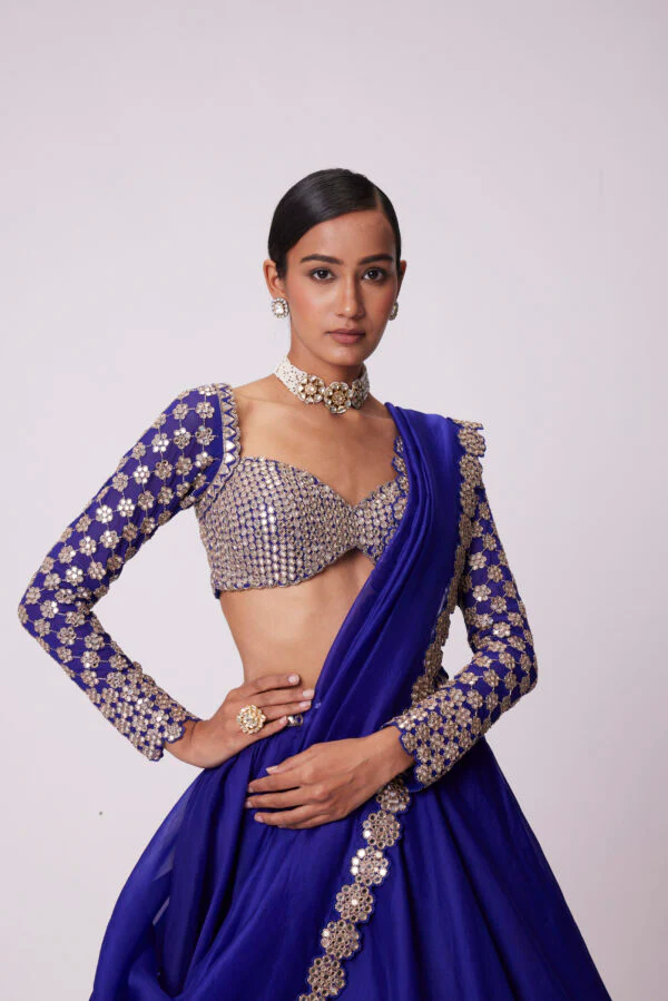 Persian Blue Hand Embroidered Lehenga Set - Image 2