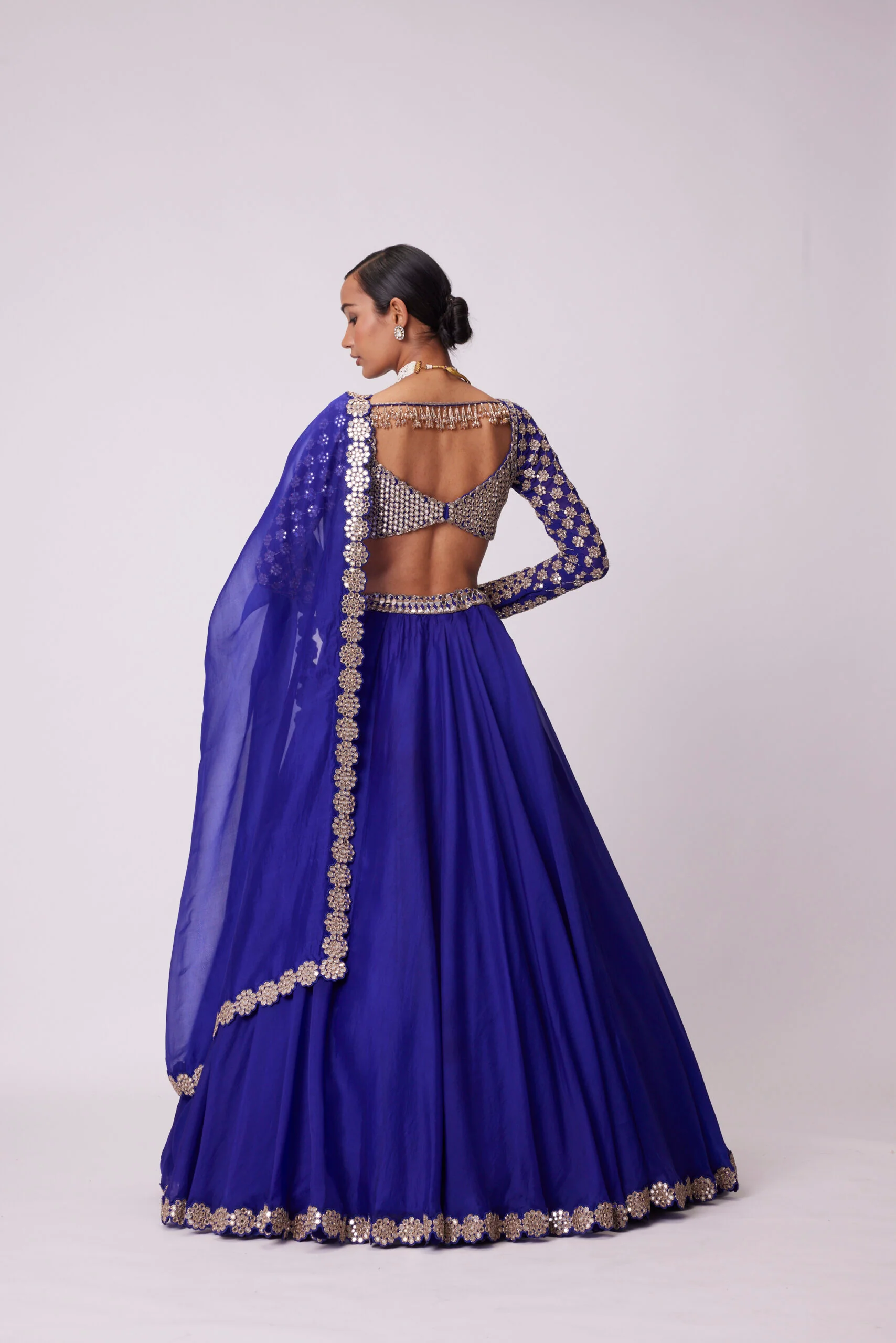 Persian Blue Hand Embroidered Lehenga Set - Image 4