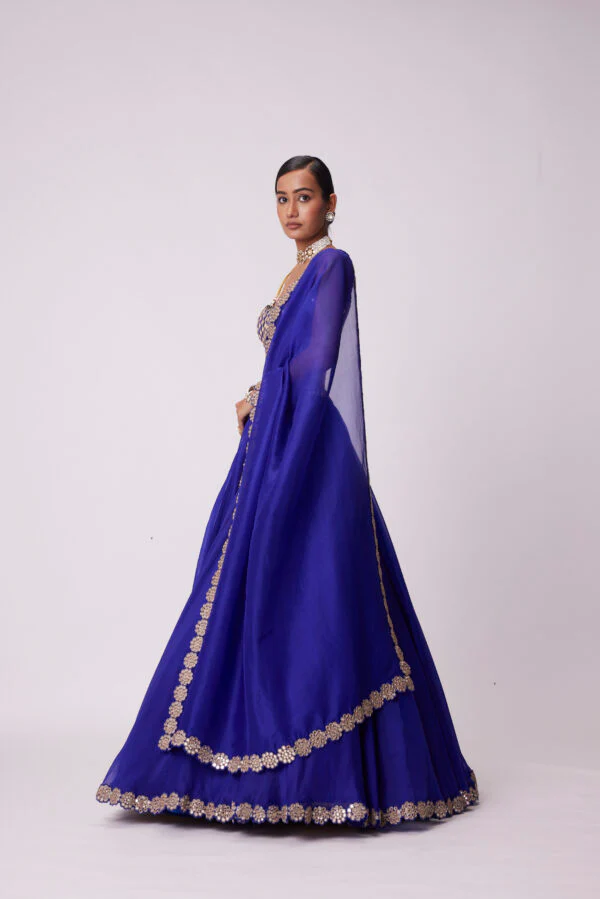 Persian Blue Linear Mirror Embroidered Lehenga Set - Image 5