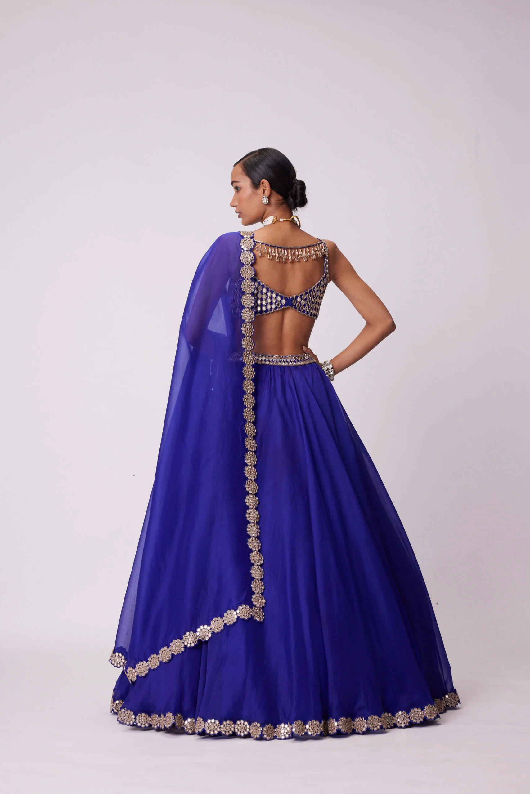 Persian Blue Linear Mirror Embroidered Lehenga Set - Image 6