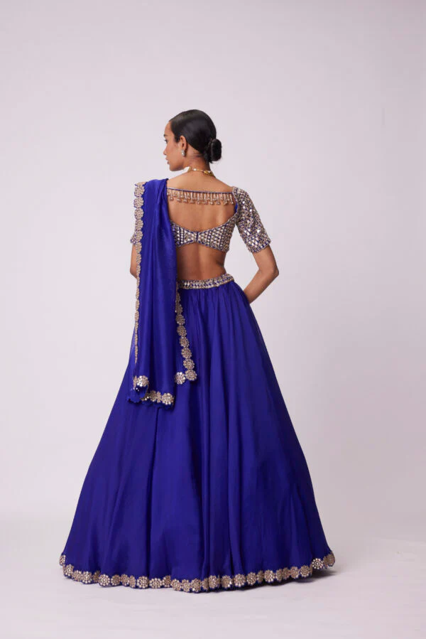 Persian Blue Organza Hand Embroidered Lehenga Set - Image 4