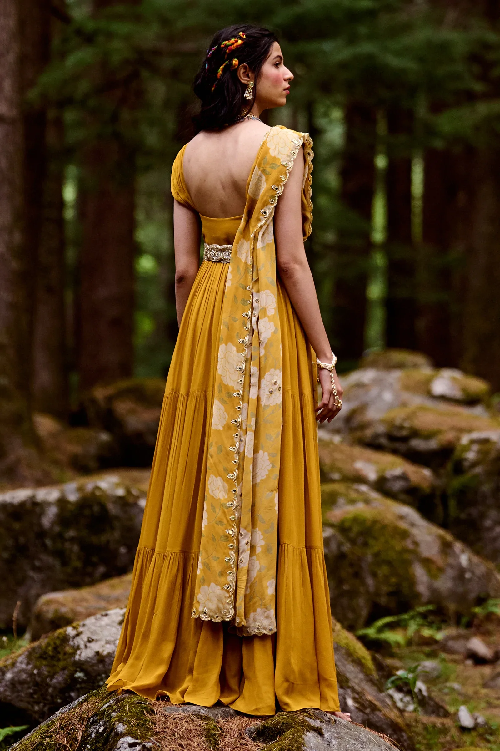 Ochre Yellow Three Layered Maxi Dress - Image 2