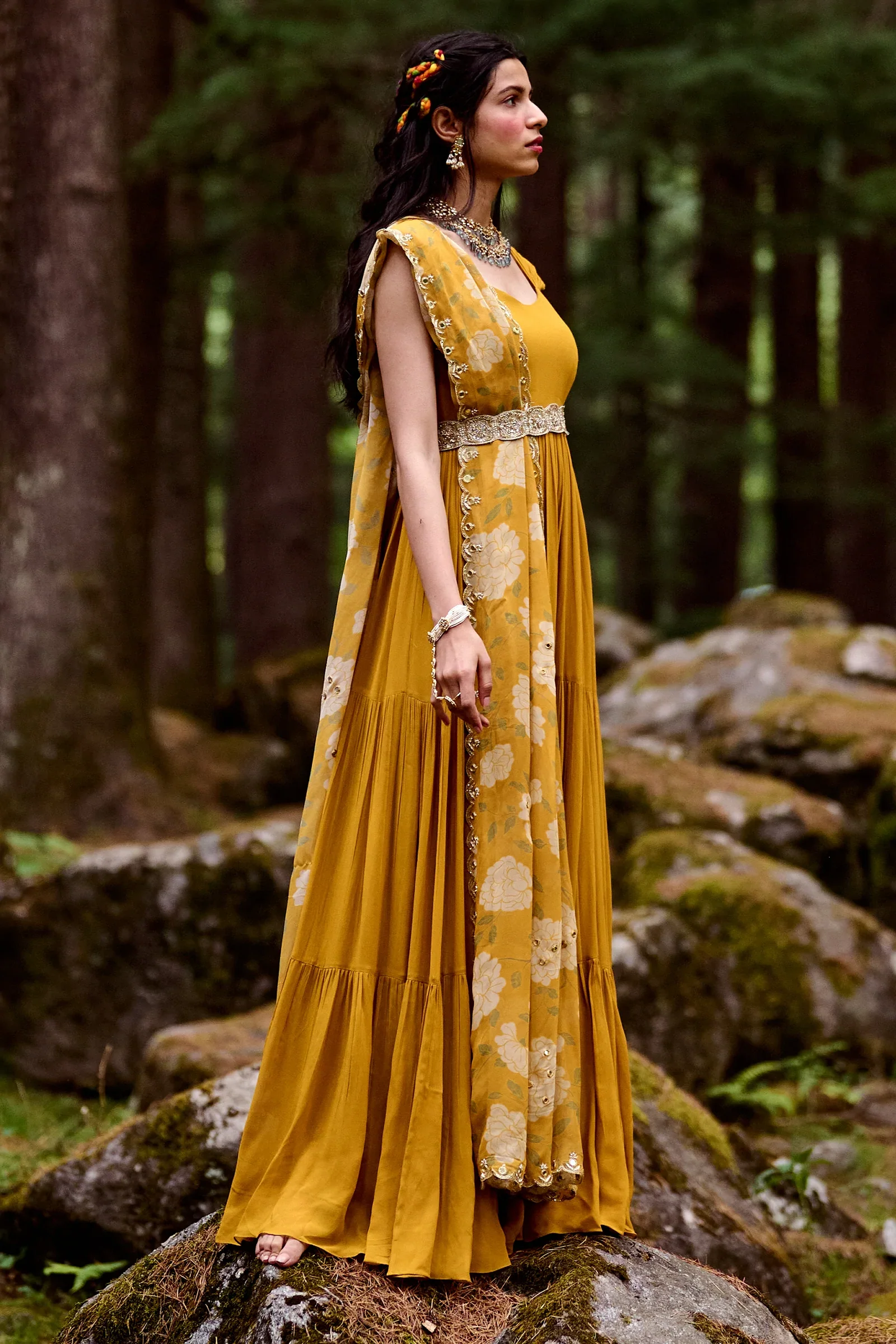 Ochre Yellow Three Layered Maxi Dress - Image 3