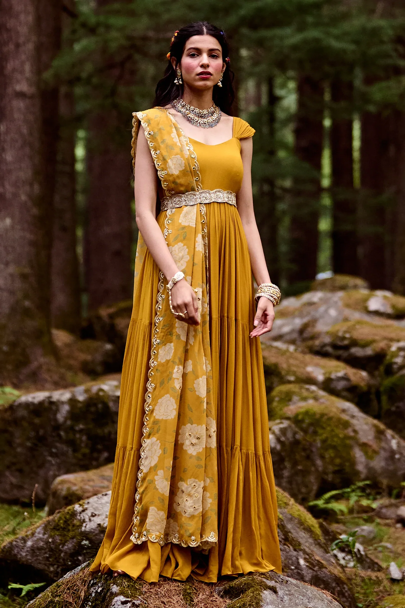 Ochre Yellow Three Layered Maxi Dress - Image 4