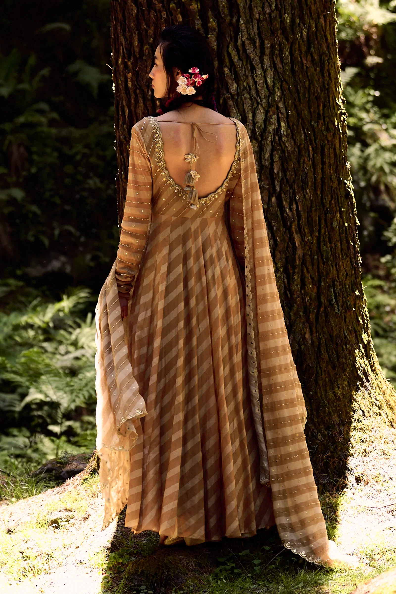 Beige Leheriya Print Kurta Anarkali Set - Image 2