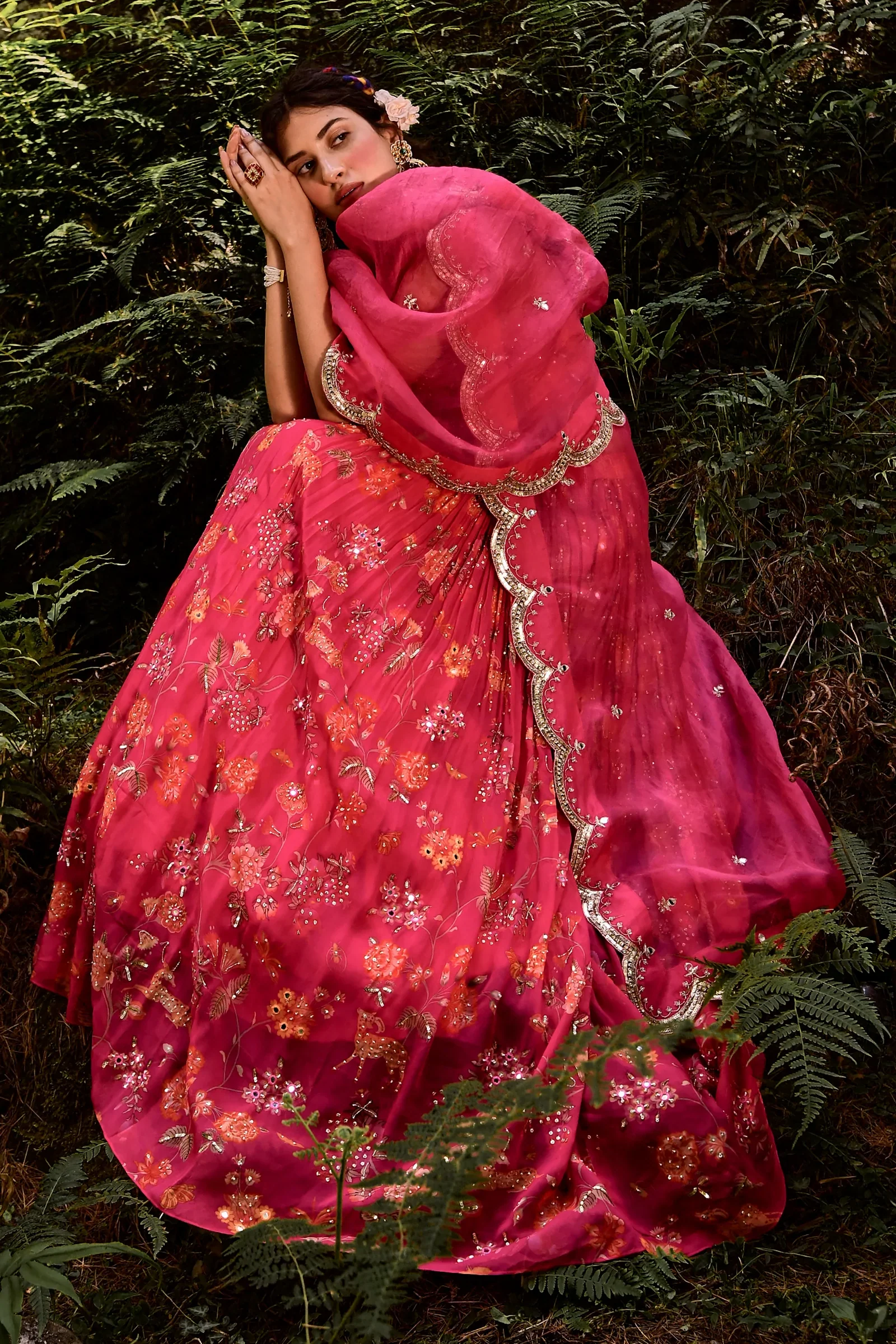 Rani Pink Jungle Print Lehenga Set - Image 3