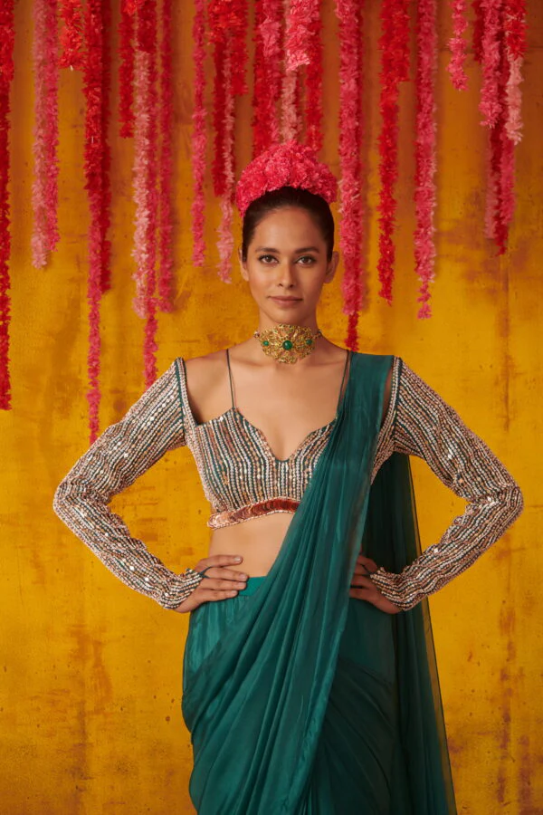 Pine Green Saree - Image 3