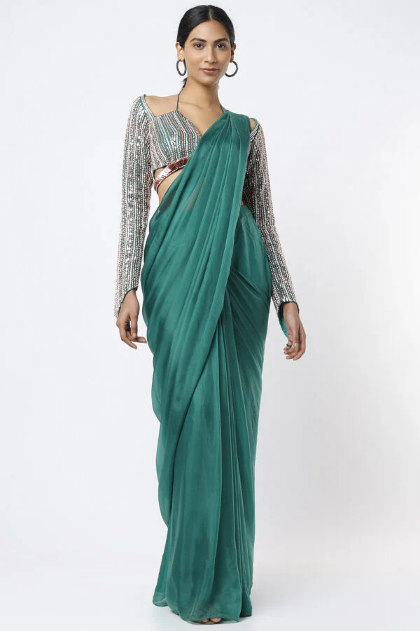 Pine Green Saree - Image 4