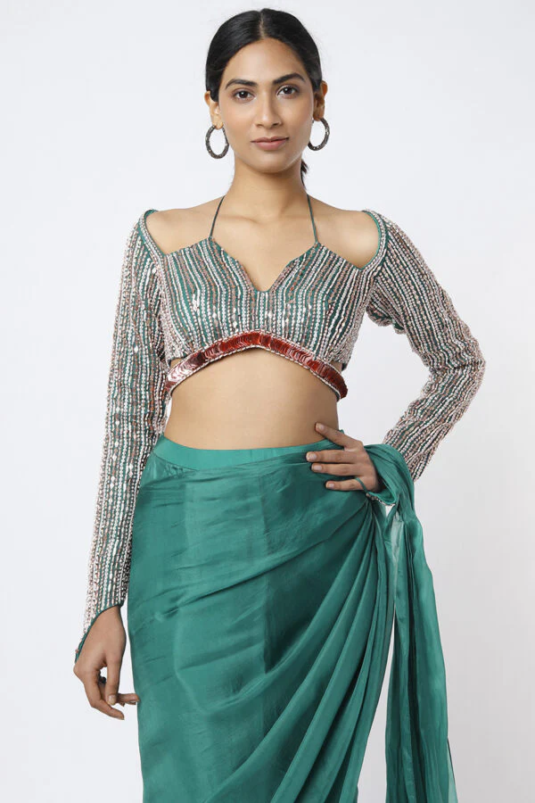 Pine Green Saree - Image 5