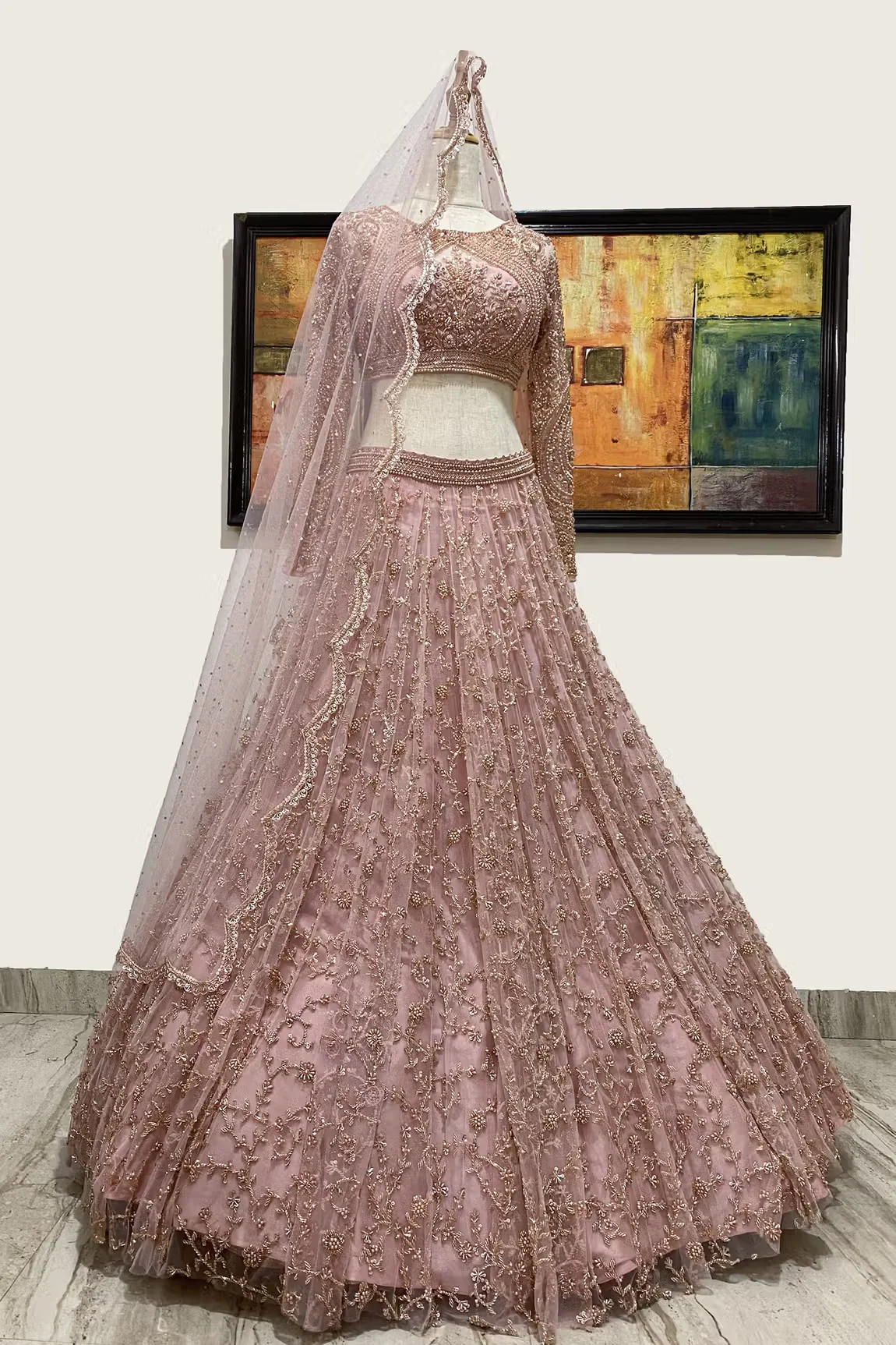 Pink Chroma Embroidered Lehenga Set - Image 4