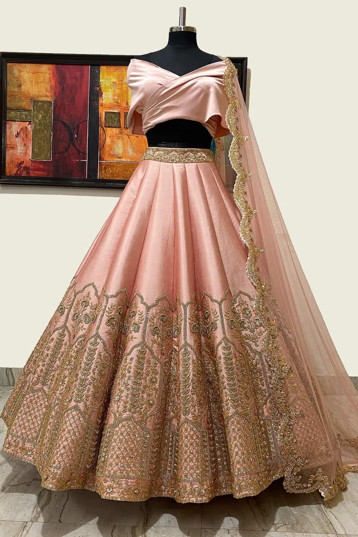 Pink Chroma Silk Lehenga Set