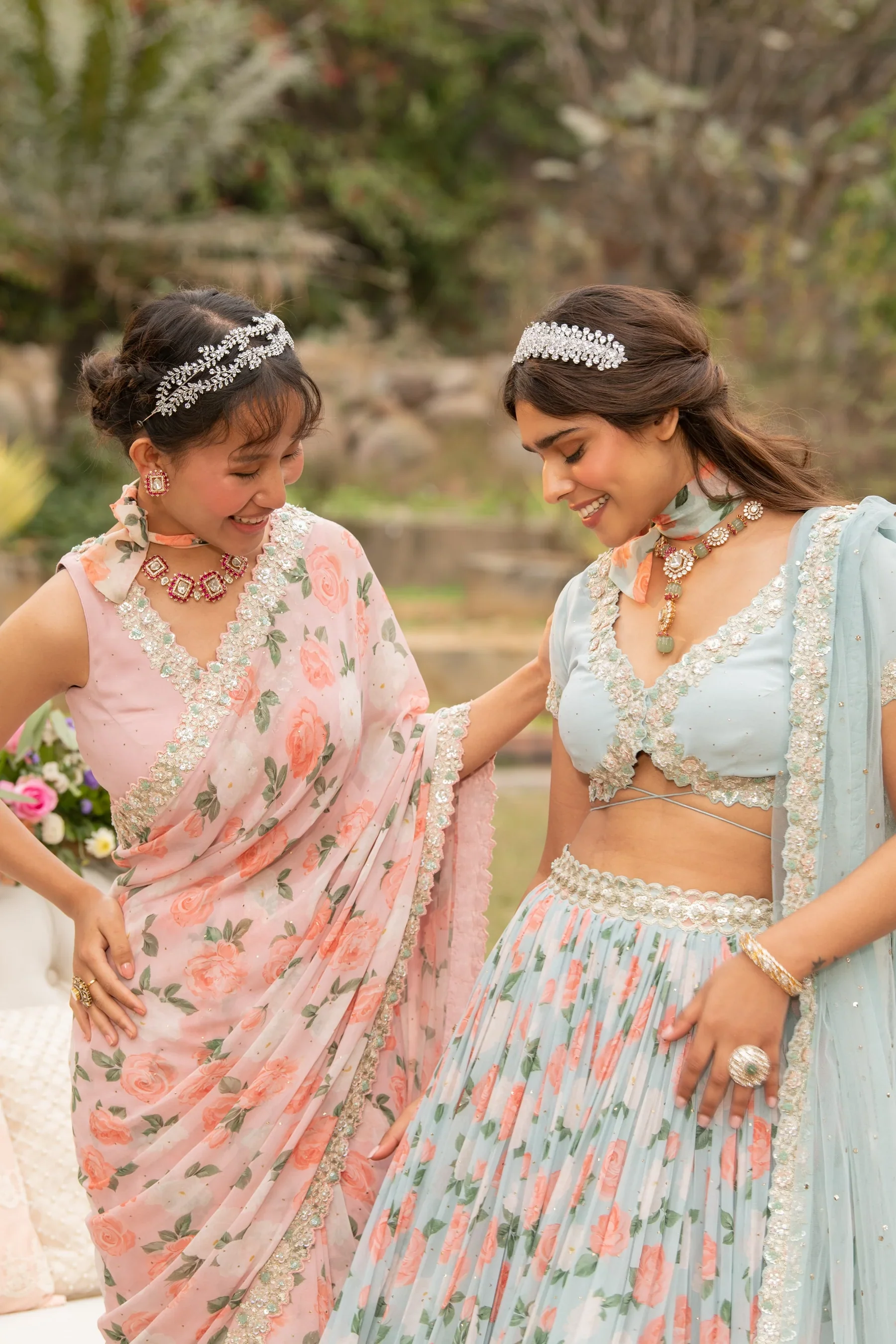 Pink Citrus Rose Sequin Flower Saree - Image 4