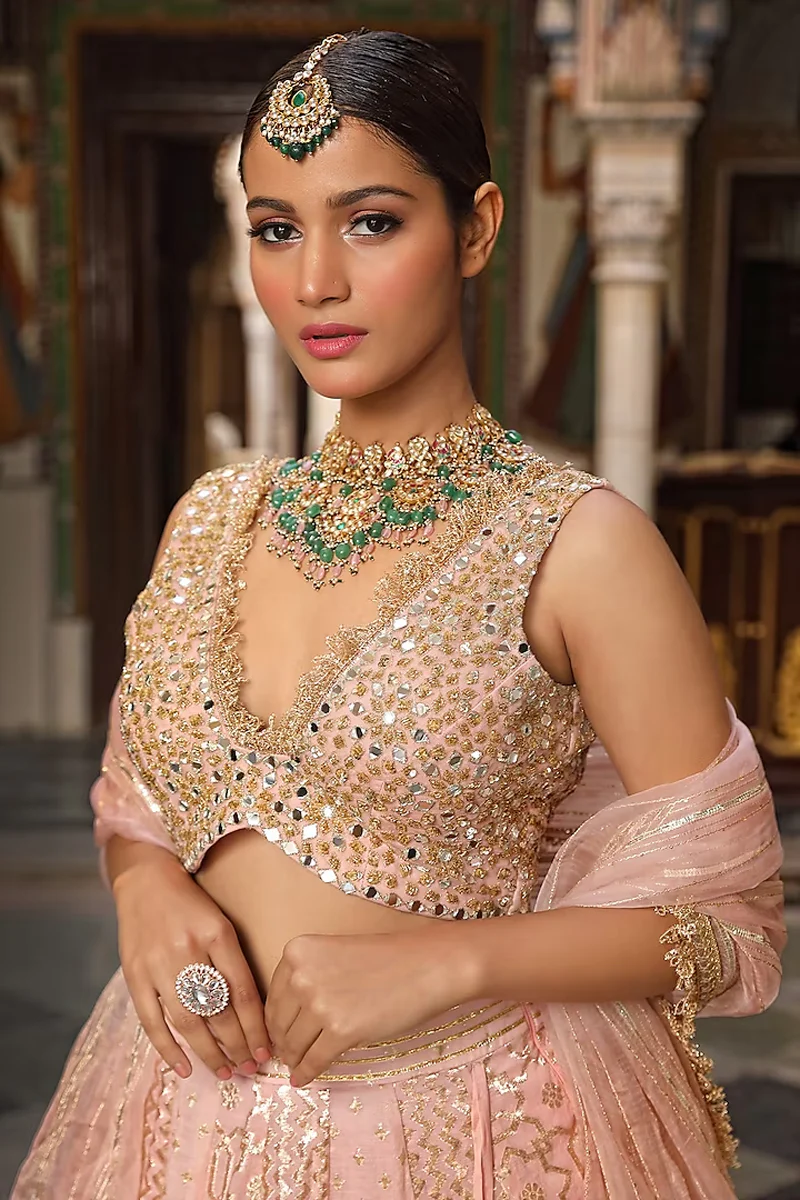 Pink Embroidered Lehenga Set
