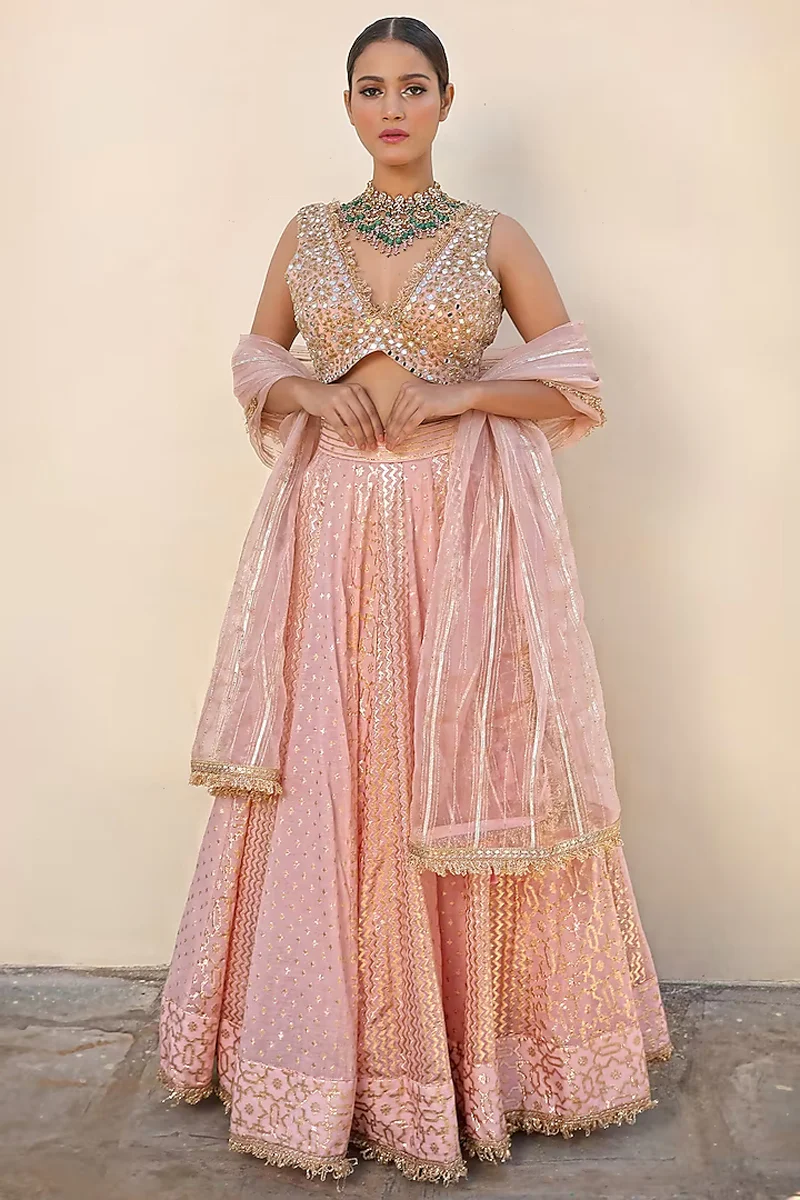 Pink Embroidered Lehenga Set - Image 4