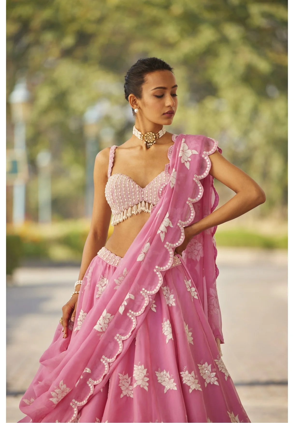 Pink Flower Lehenga Set - Image 3