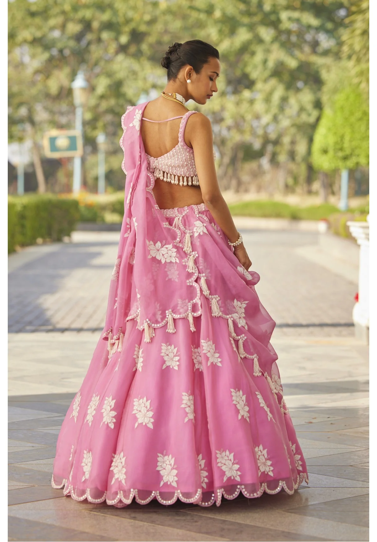Pink Flower Lehenga Set - Image 4
