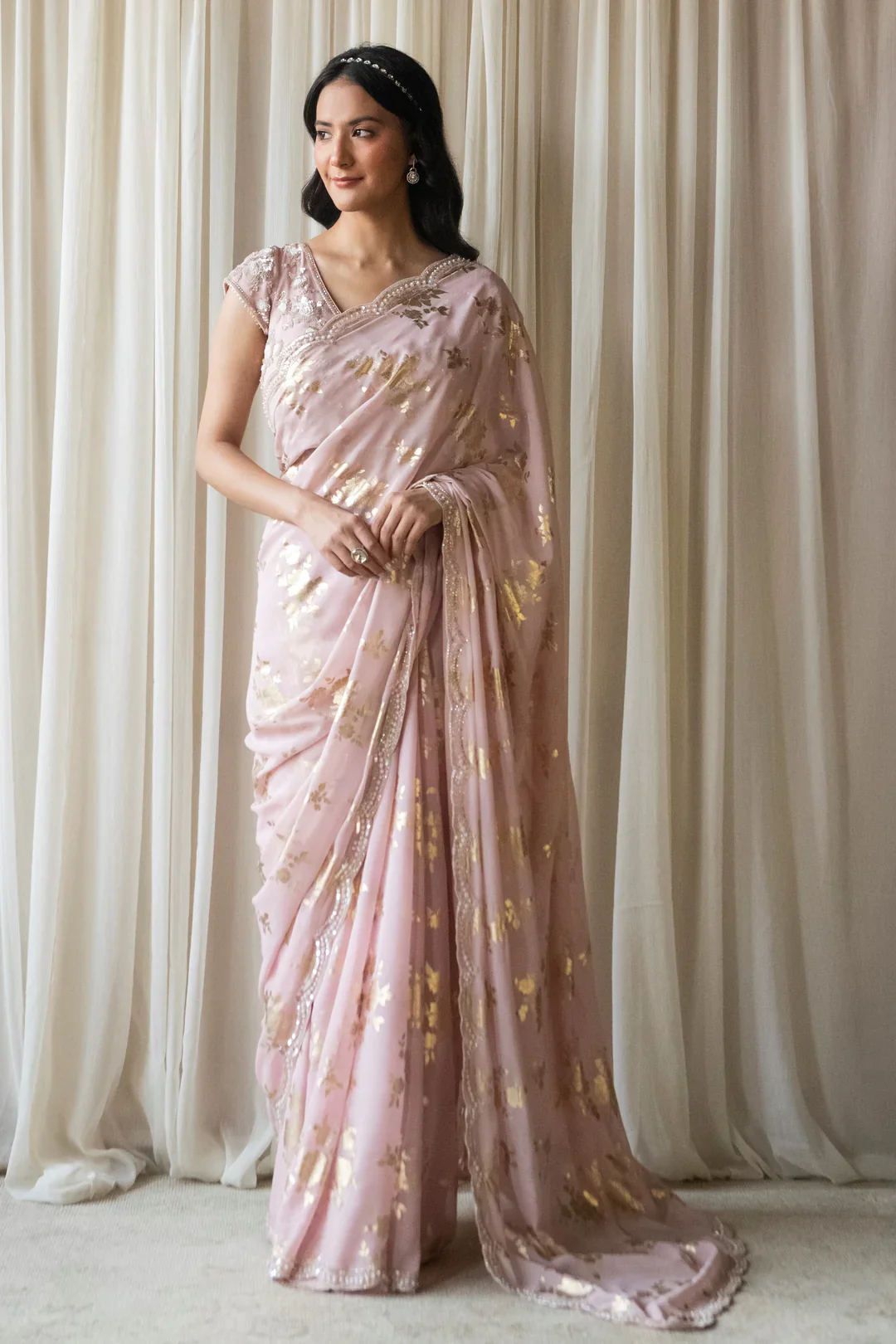 Pink Foil Print Saree
