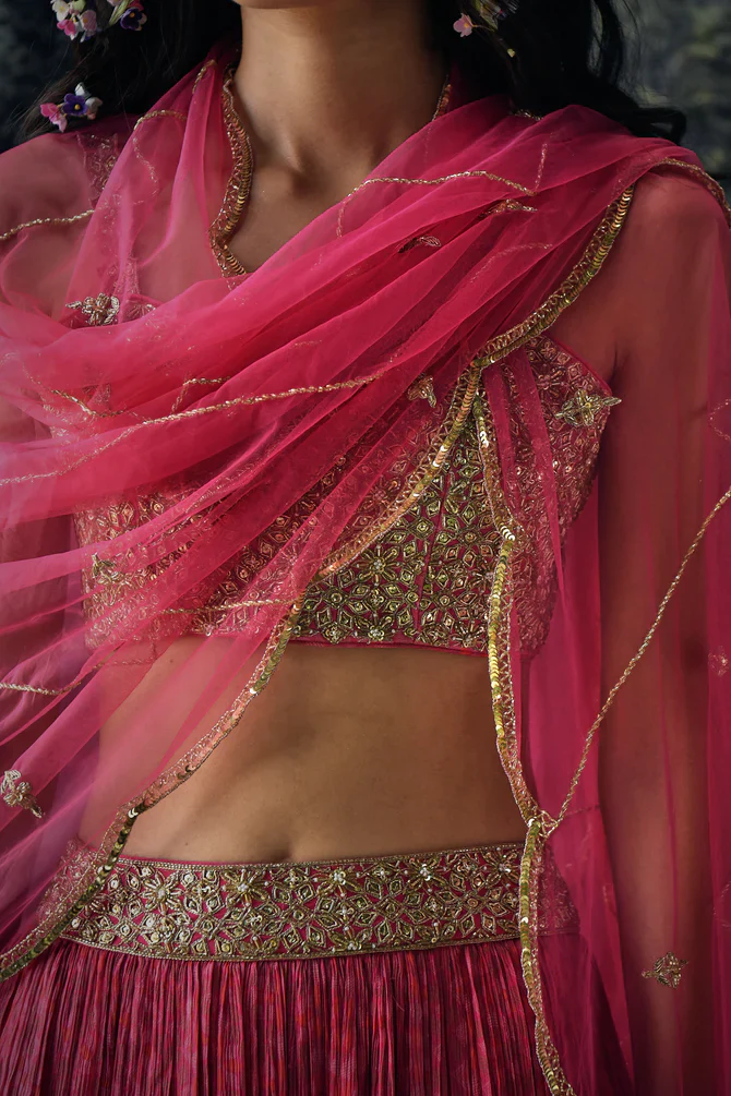 Pink geometric print lehenga - Image 2