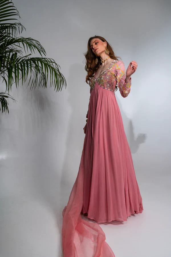 Pink Georgette Embroidered Anarkali Set - Image 3