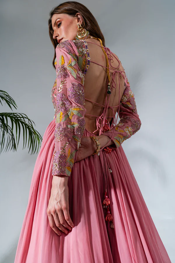 Pink Georgette Embroidered Anarkali Set - Image 5