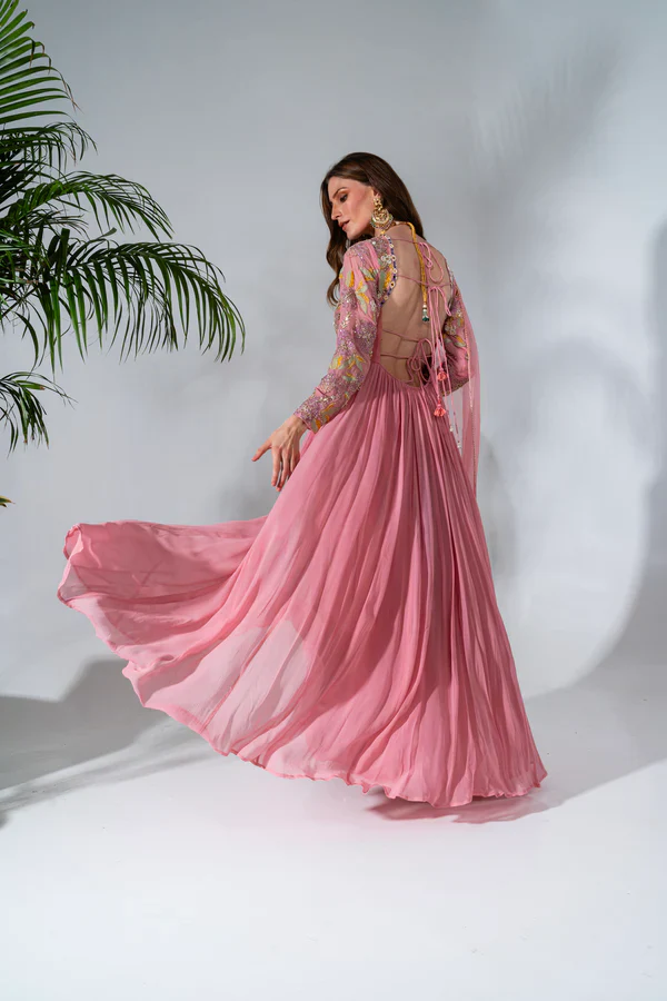 Pink Georgette Embroidered Anarkali Set - Image 7