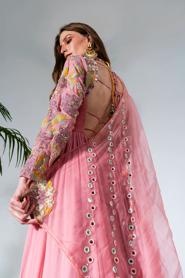 Pink Georgette Embroidered Anarkali Set - Image 9