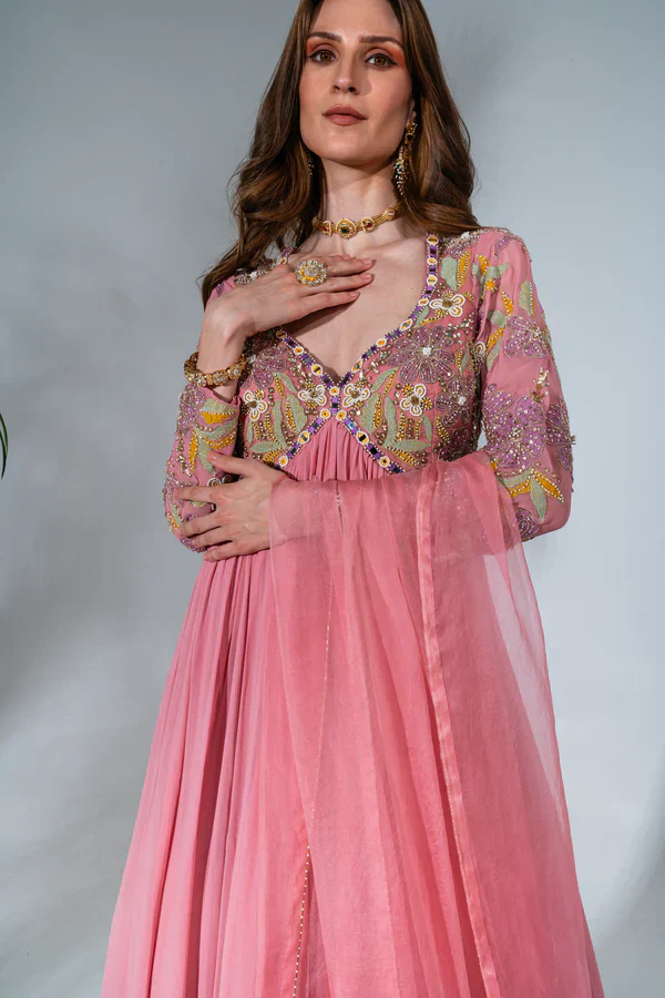Pink Georgette Embroidered Anarkali Set - Image 5