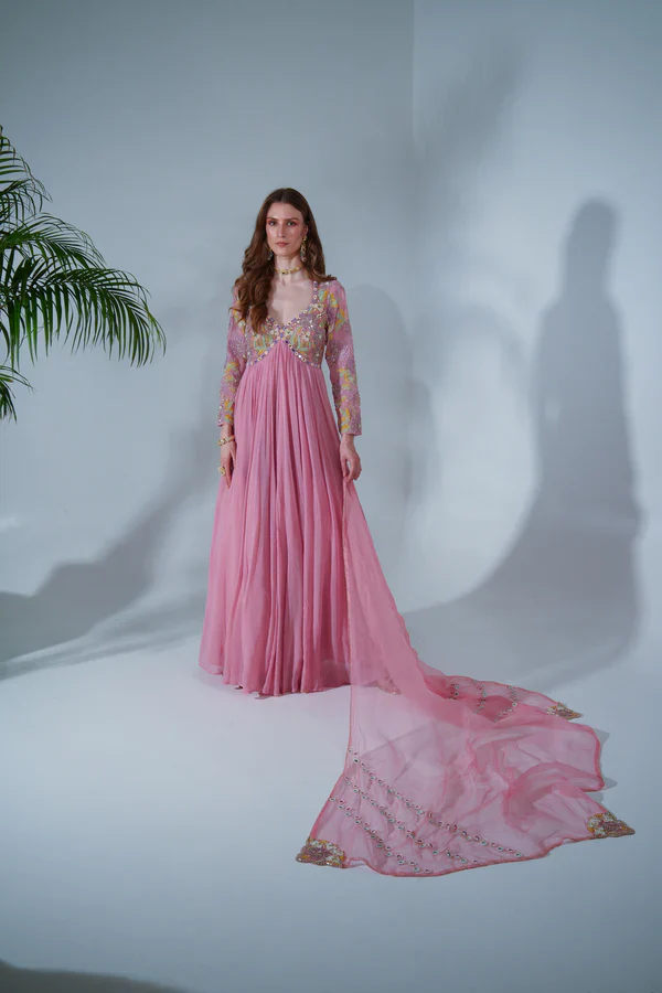 Pink Georgette Embroidered Anarkali Set - Image 6