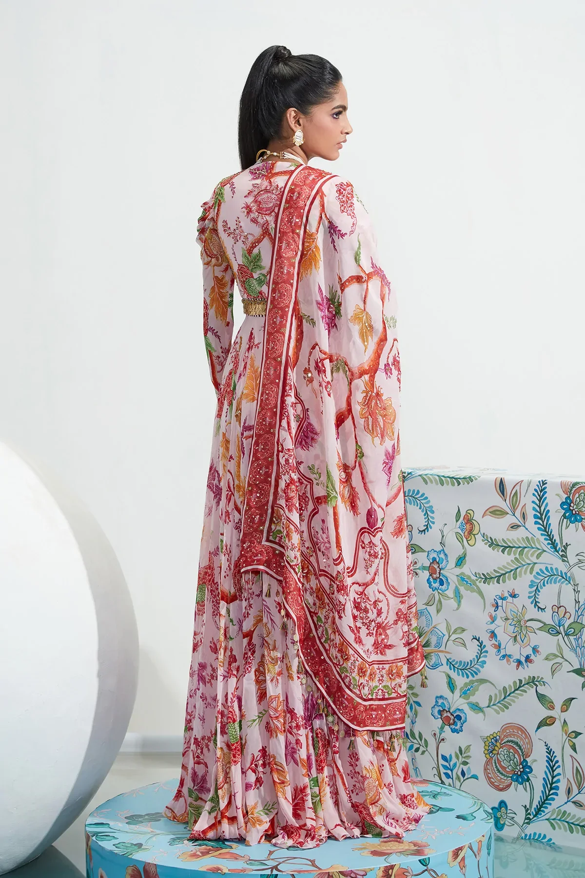 Pink Georgette Zuma Printed Angarkha With Dupatta - Image 2