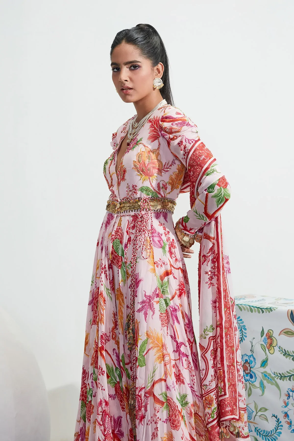 Pink Georgette Zuma Printed Angarkha With Dupatta - Image 4