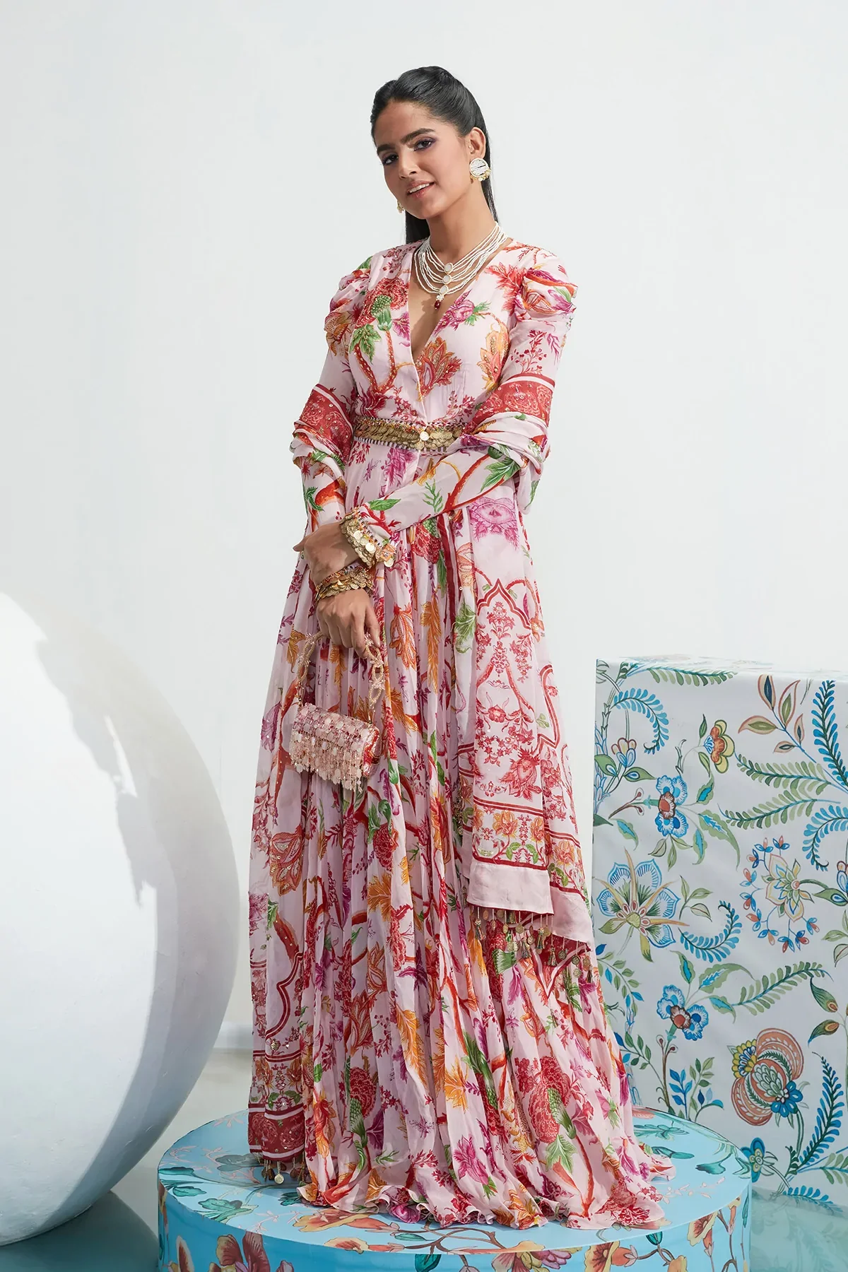 Pink Georgette Zuma Printed Angarkha With Dupatta - Image 7
