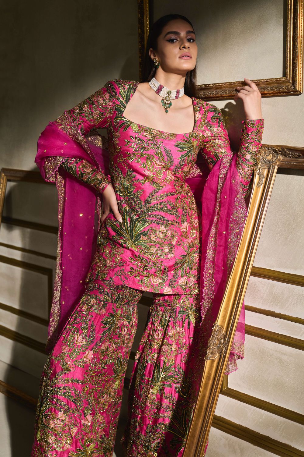 Pink jungle print gharara set - Image 3