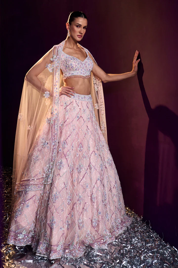 Pink Net Lehenga Set - Image 2