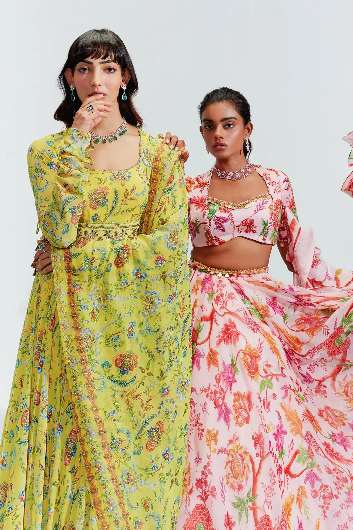 Pink Organza Satin Aaliya Floral Print Lehenga Set - Image 5