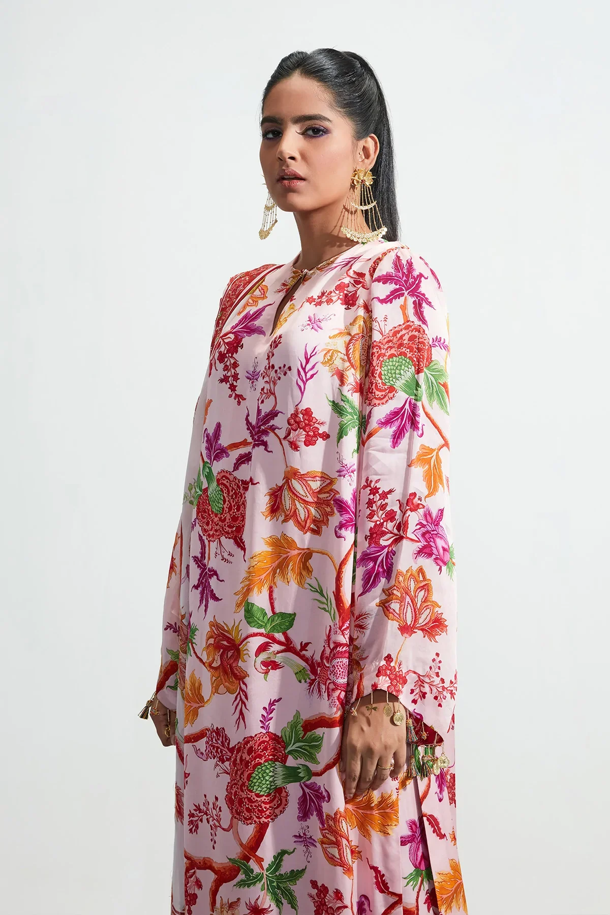 Pink Organza Satin Asma Floral Print Kurta Set - Image 3