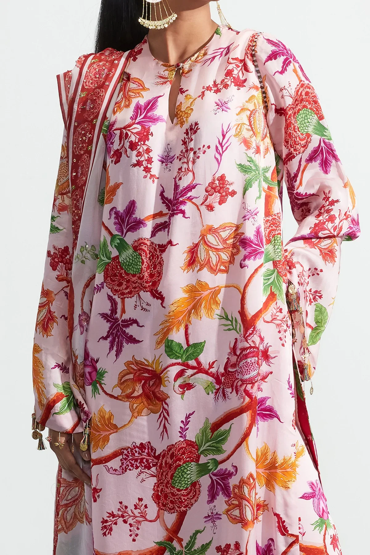 Pink Organza Satin Asma Floral Print Kurta Set - Image 5
