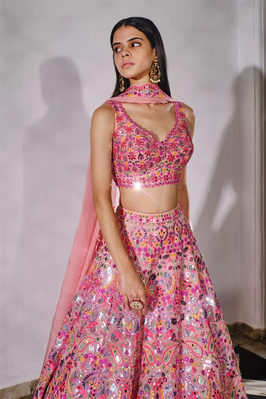 Pink Paisley Mirror Lehenga - Image 3