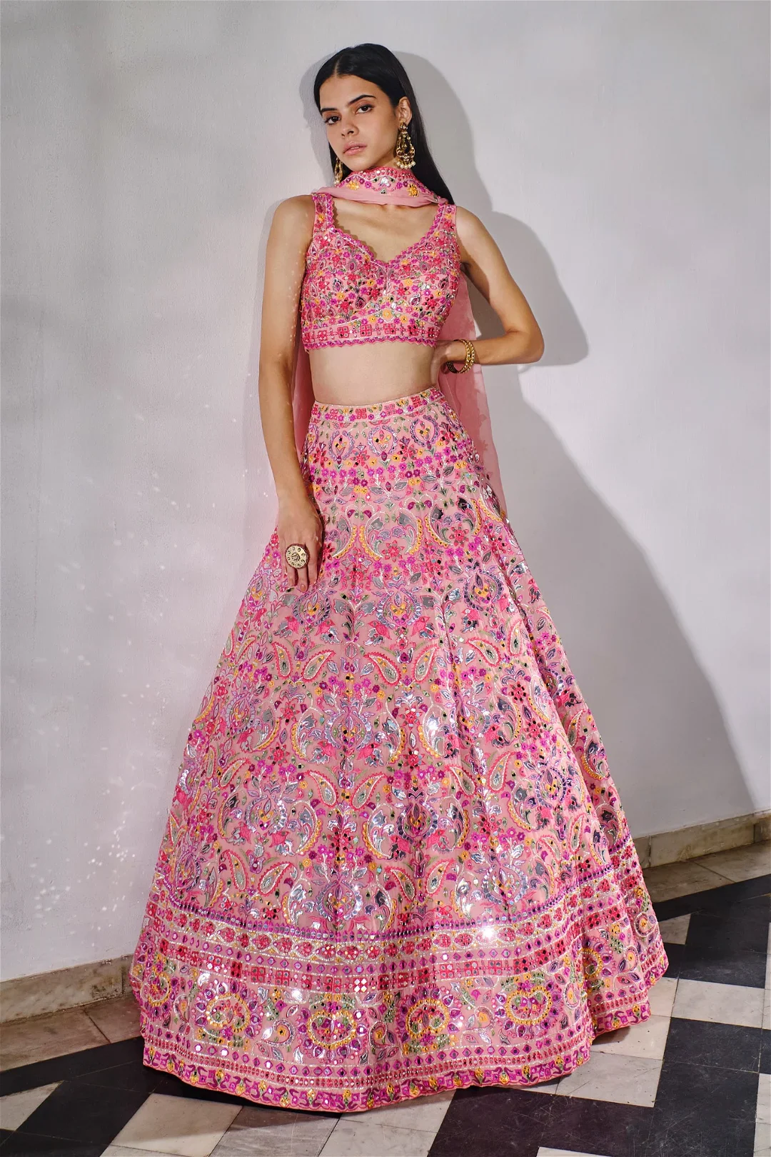 Pink Paisley Mirror Lehenga - Image 4