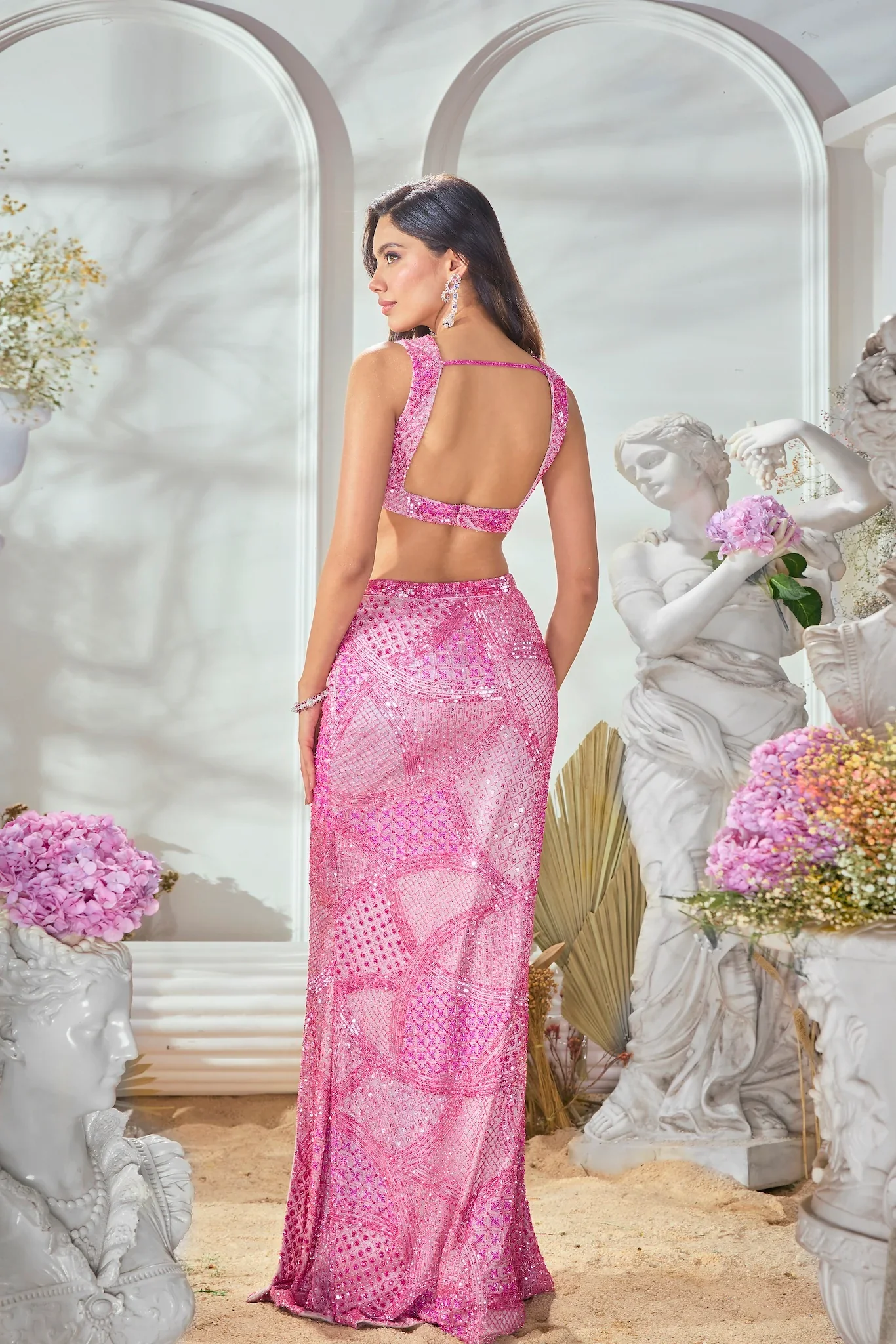 Pink Pre-Drape Slit Skirt Set - Image 2