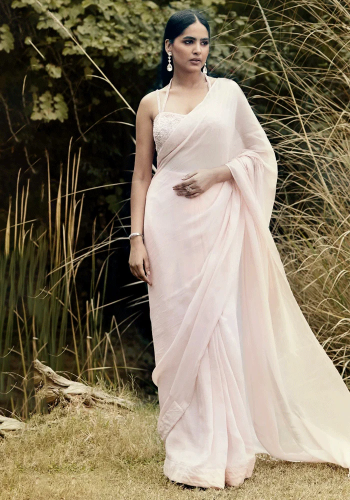 Pink Pre Draped Saree