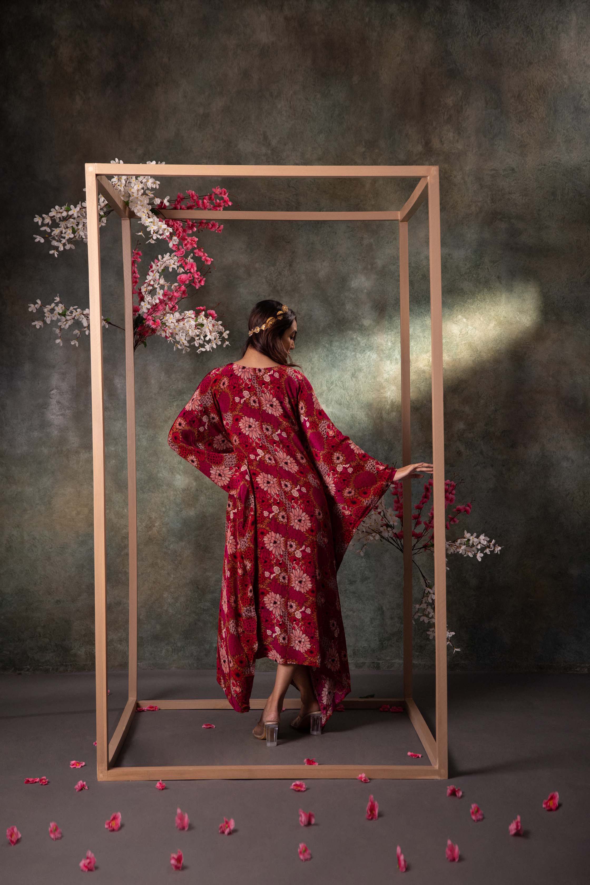 Pink Printed Kaftan With Embroidery - Image 3